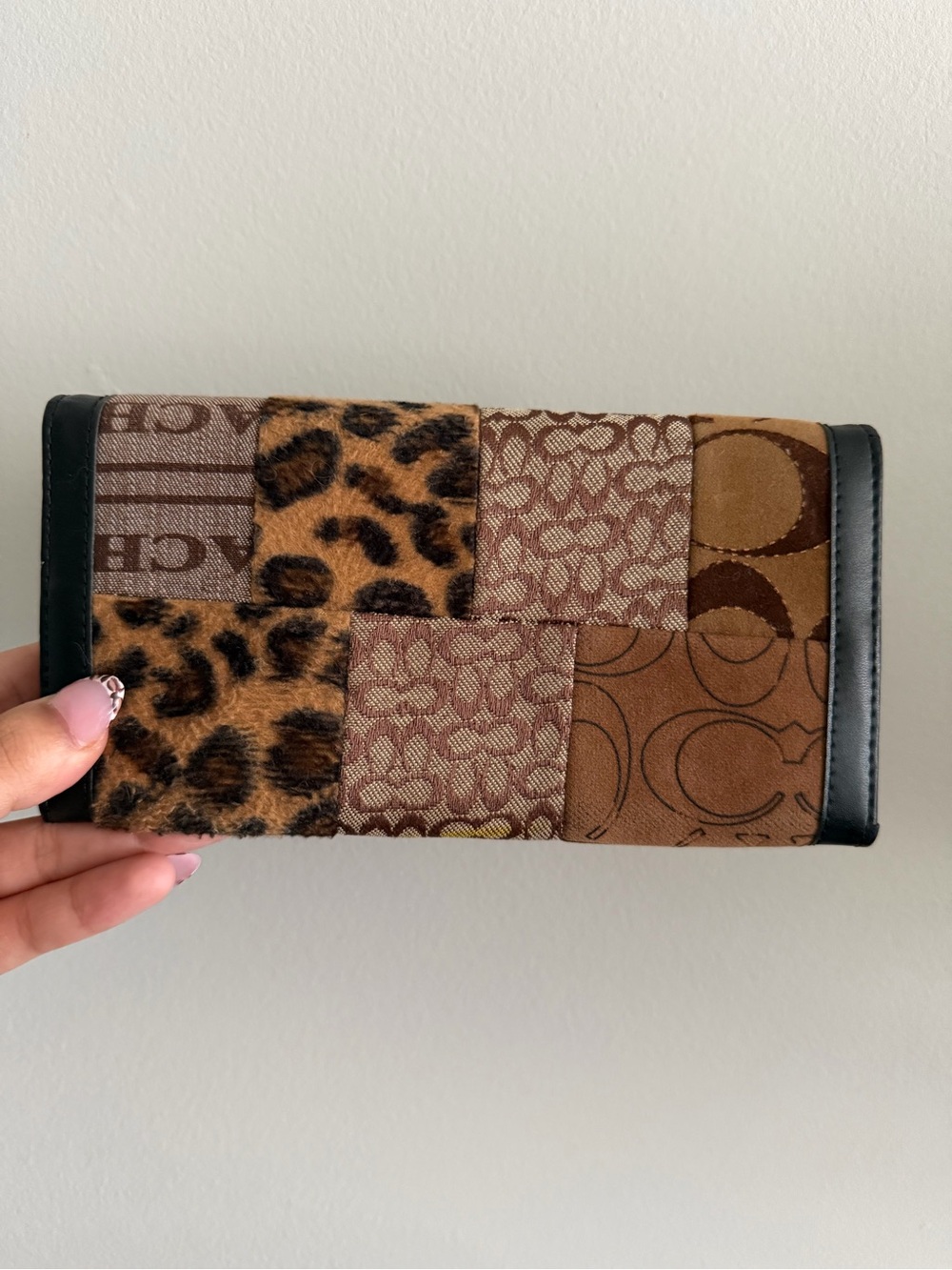 Coach Patchwork Signature & Leopard Print Continental Wallet in Brown and Black